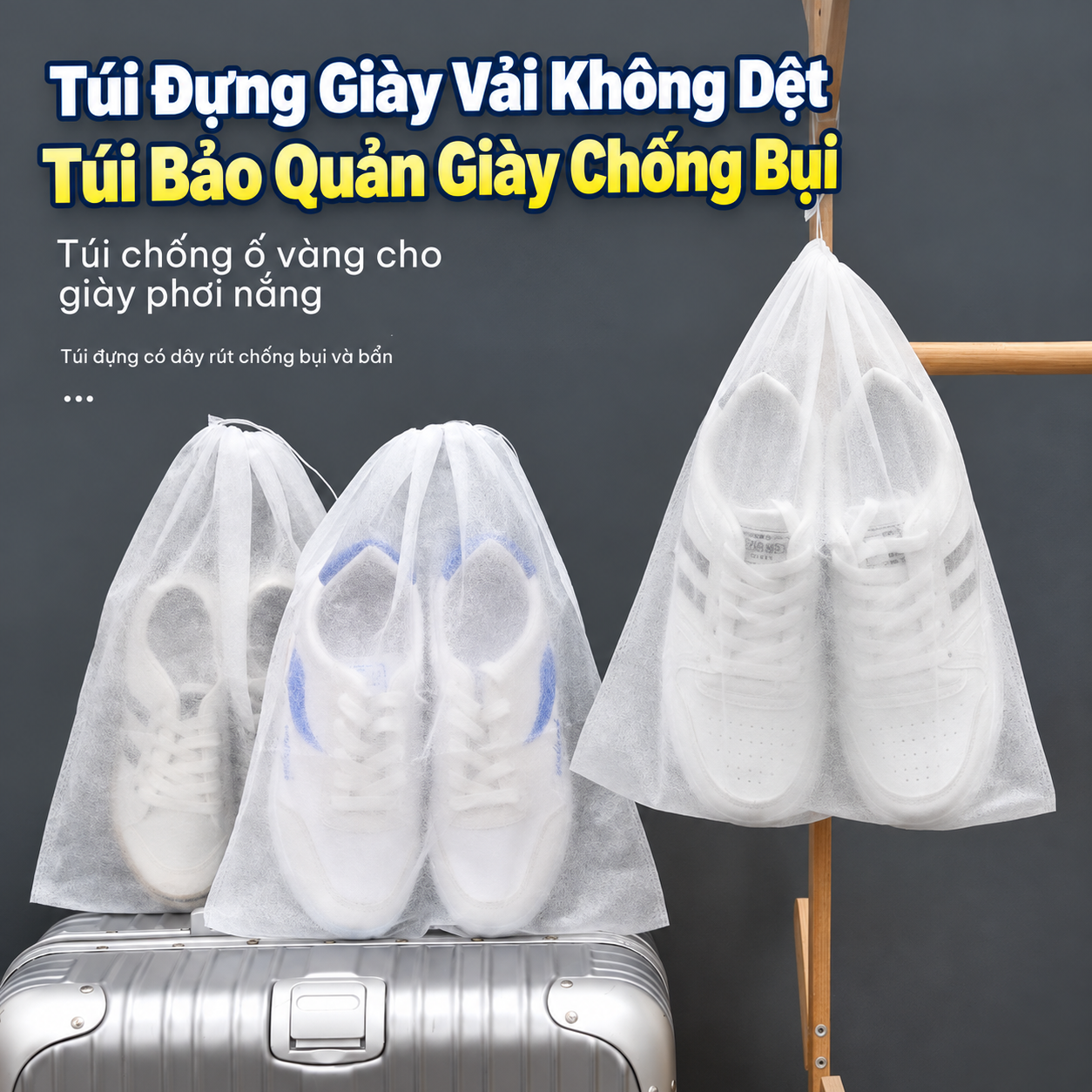 Túi Đựng Giày Vải Không Dệt, Túi Bảo Quản Giày Chống Bụi, Túi Phơi Giày Chống Ố Vàng, Dày Dặn