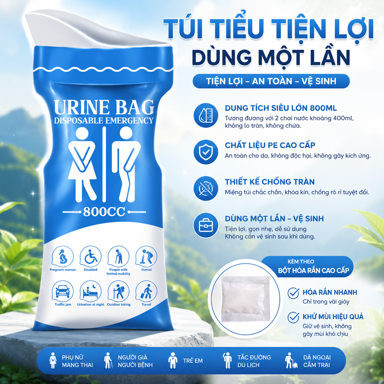 Túi Tiểu Tiện Lợi Dùng Một Lần 800ml, Túi Đựng Nước Tiểu Khẩn Cấp Cho Nam Nữ, Túi Nôn Khi Đi Xa, Du Lịch