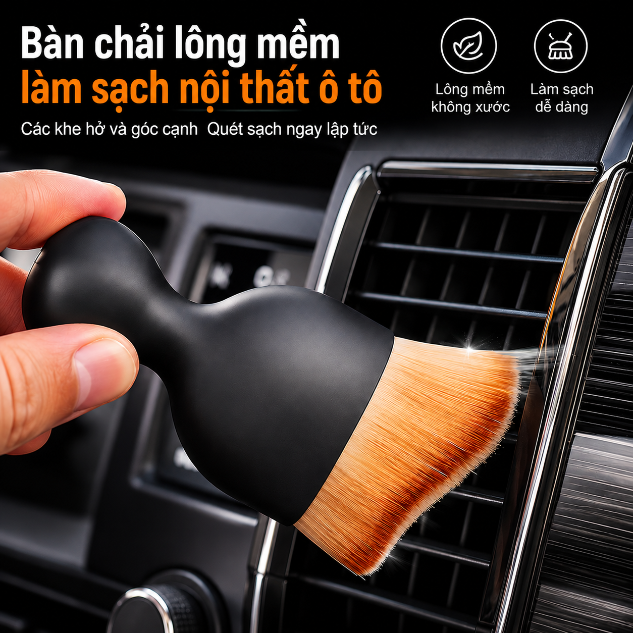 Chổi Quét Bụi Ô Tô Lông Mềm, Cọ Vệ Sinh Nội Thất Xe, Chổi Làm Sạch Khe Điều Hòa, Khe Nhỏ Tiện Dụng