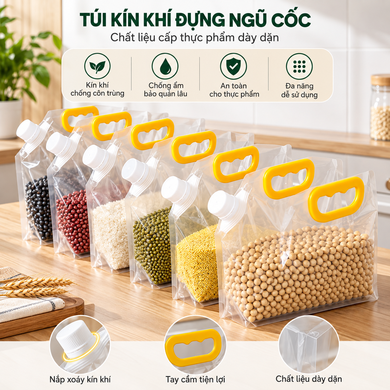 Hộp Túi Đựng Gạo, Ngũ Cốc, Bột Có Tay Cầm, Túi Bảo Quản Thực Phẩm Khô Kín, Chống Ẩm, Túi Đựng Rượu, Nước Giặt Đa Năng