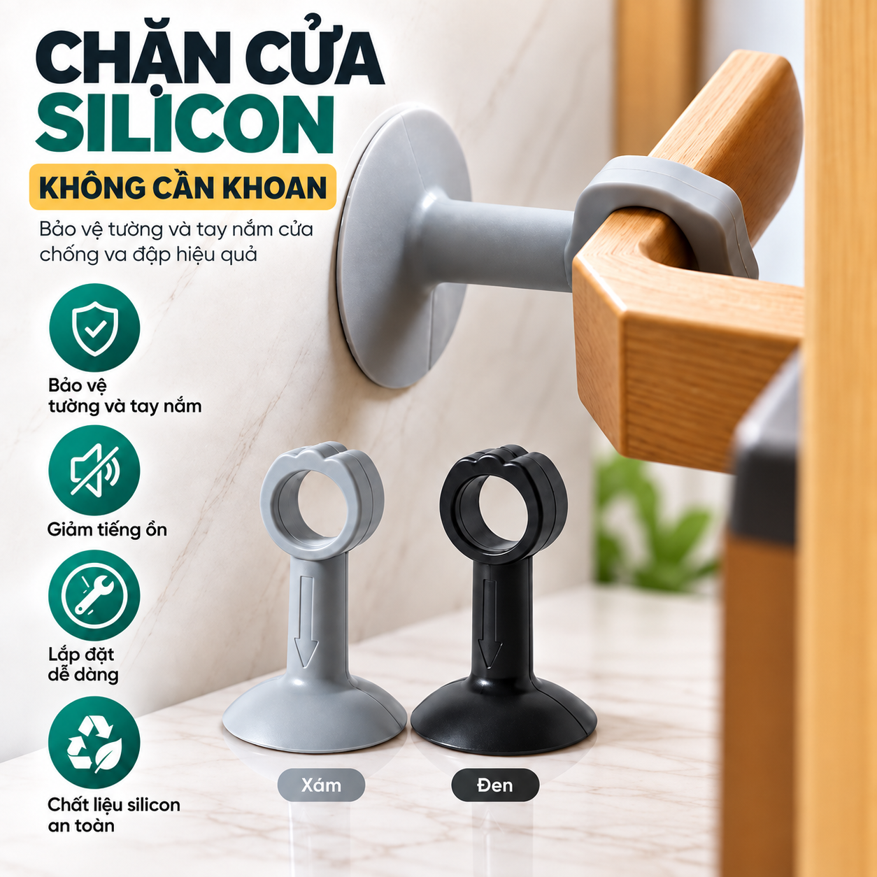 Chặn Cửa Silicon Không Cần Khoan, Miếng Hít Cửa Chống Va Đập, Bảo Vệ Tay Nắm Cửa Và Tường, Chặn Cửa Nhà Vệ Sinh Tiện Lợi
