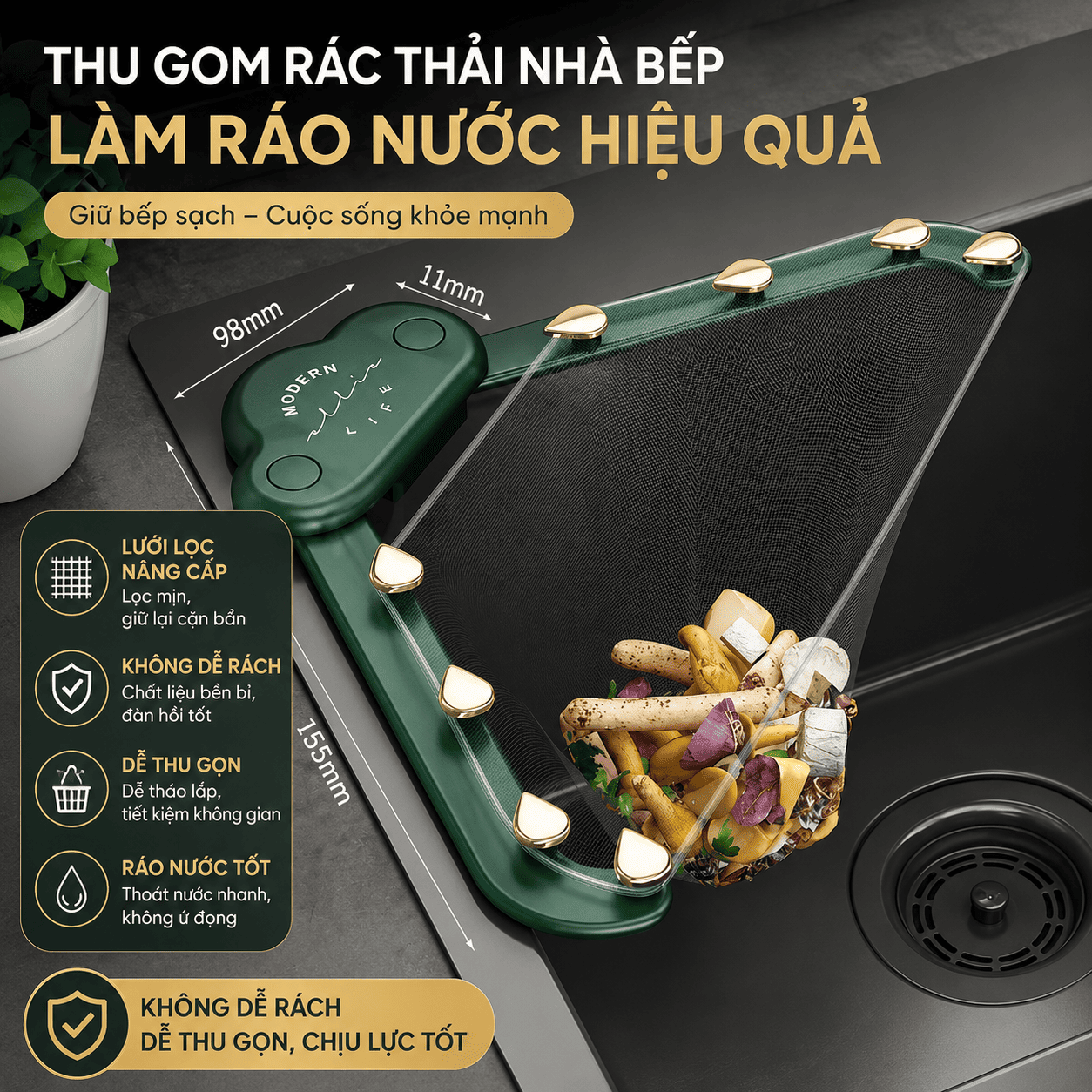 Giá Lưới Lọc Rác Bồn Rửa Chén Bát, Khay Lọc Rác, Lọc Thức Ăn Thừa Chống Tắc Nghẽn