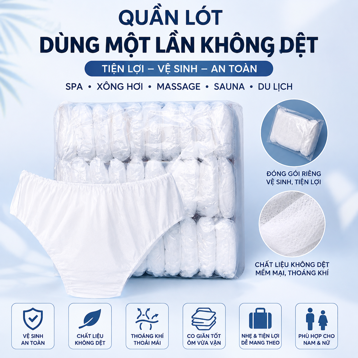 Quần Lót Dùng Một Lần Không Dệt, Quần Lót Nam Nữ Tiện Lợi Cho Spa, Xông Hơi, Massage, Sauna, Đóng Gói Riêng