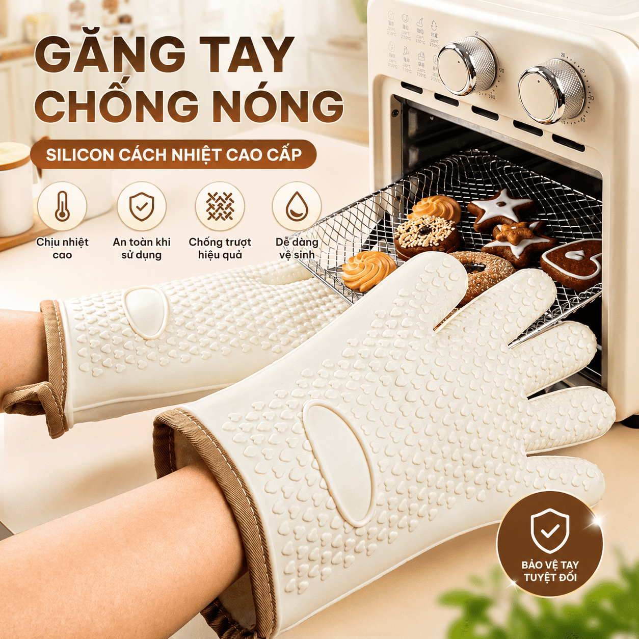 Găng Tay Chống Nóng Cách Nhiệt Silicon, Găng Tay Lò Nướng Lò Vi Sóng, Nấu Ăn, Nướng Bánh, Chống Bỏng