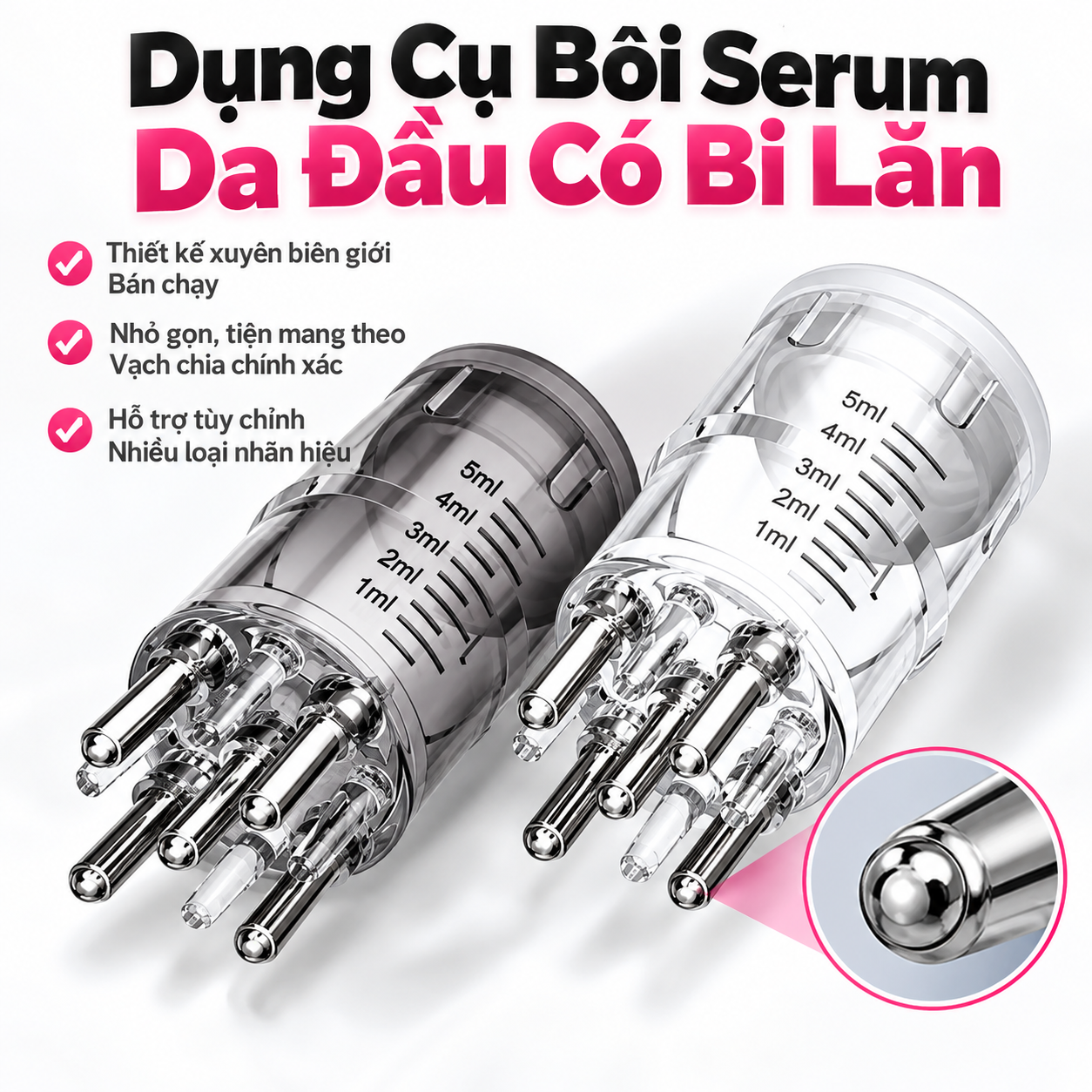 Dụng Cụ Bôi Dung Dịch Da Đầu 5ml, Lược Chải Phân Phối Tinh Chất Tóc, Đầu Bôi Serum Da Đầu Có Bi Lăn, Thiết Kế Tiện Lợi