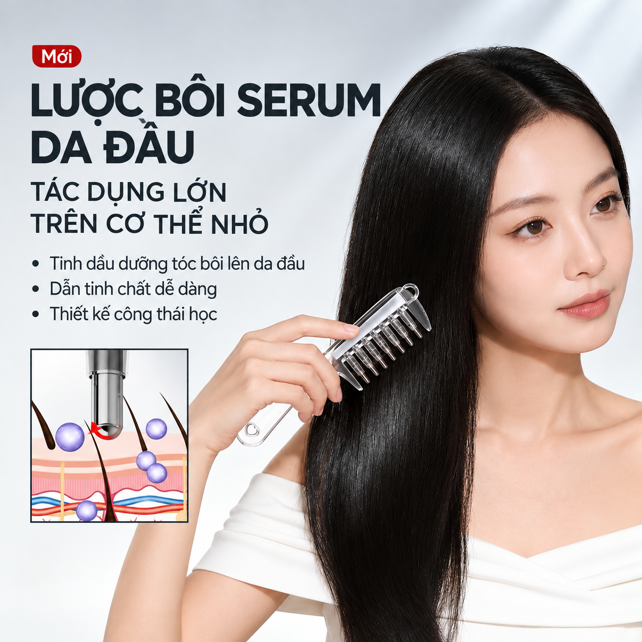 Lược Bôi Serum Da Đầu Có Bi Lăn Inox 6 Răng, Lược Dẫn Tinh Dầu Tóc, Dụng Cụ Thoa Dưỡng Chất, Massage Chăm Sóc Da Đầu Tại