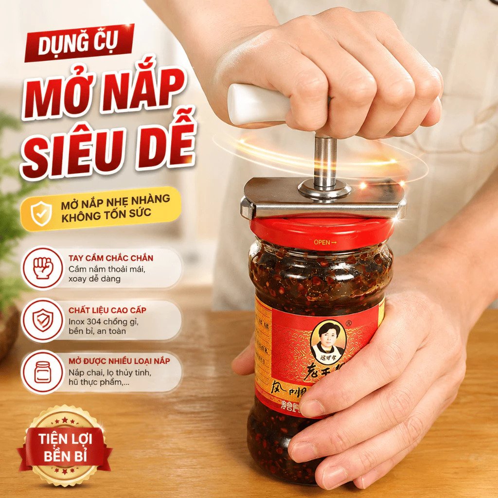 Dụng Cụ Mở Nắp Hũ Lọ Inox Trợ Lực Đa Năng Mở Nắp Chai Lọ Thủy Tinh Chống Trơn Tiết Kiệm Sức